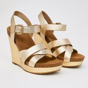 Sam Edelman Nelson Metallic Leather Ankle Strap Wedge Sandals